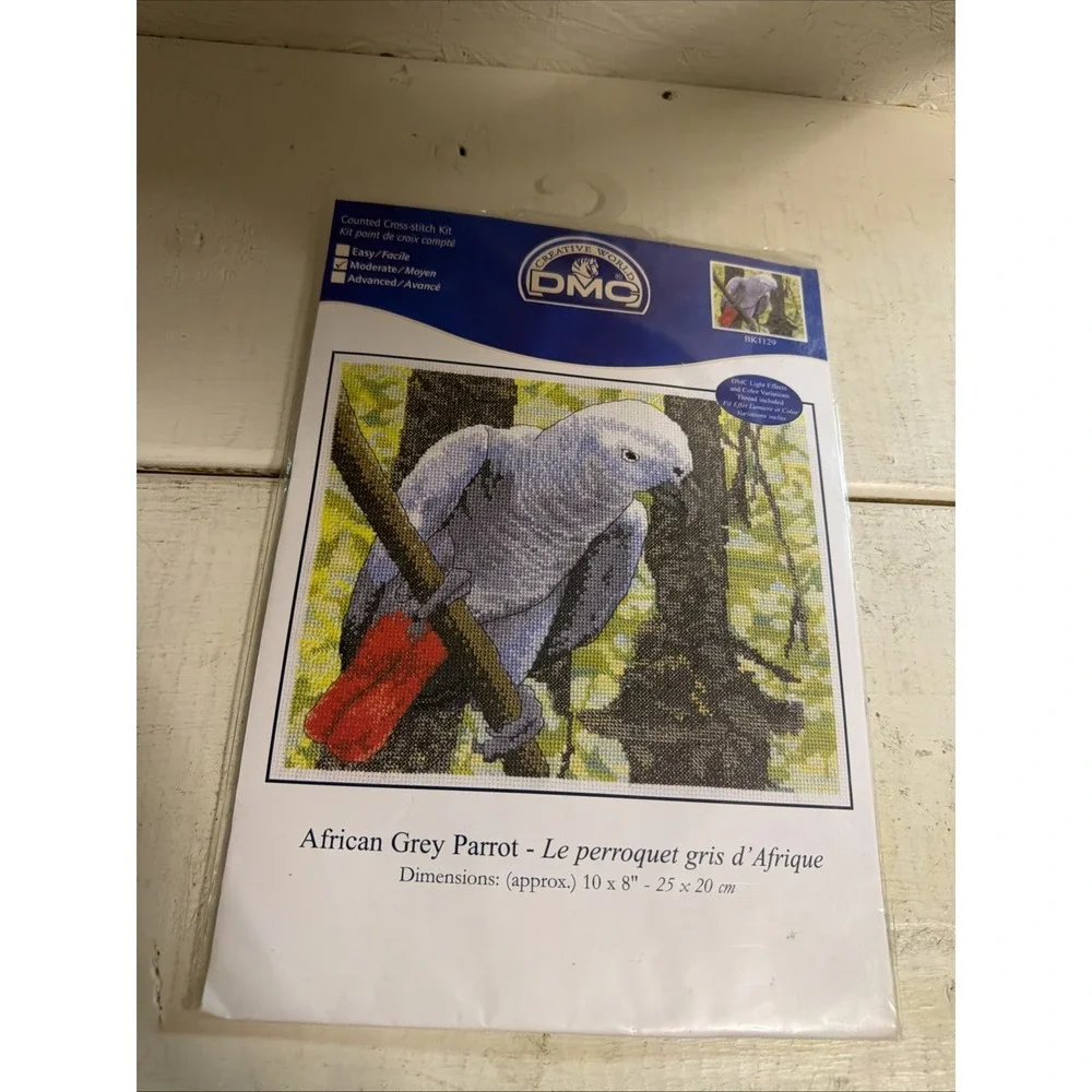 DMC Counted Cross Stitch Kit African Grey Gray Parrot RARE New Sealed